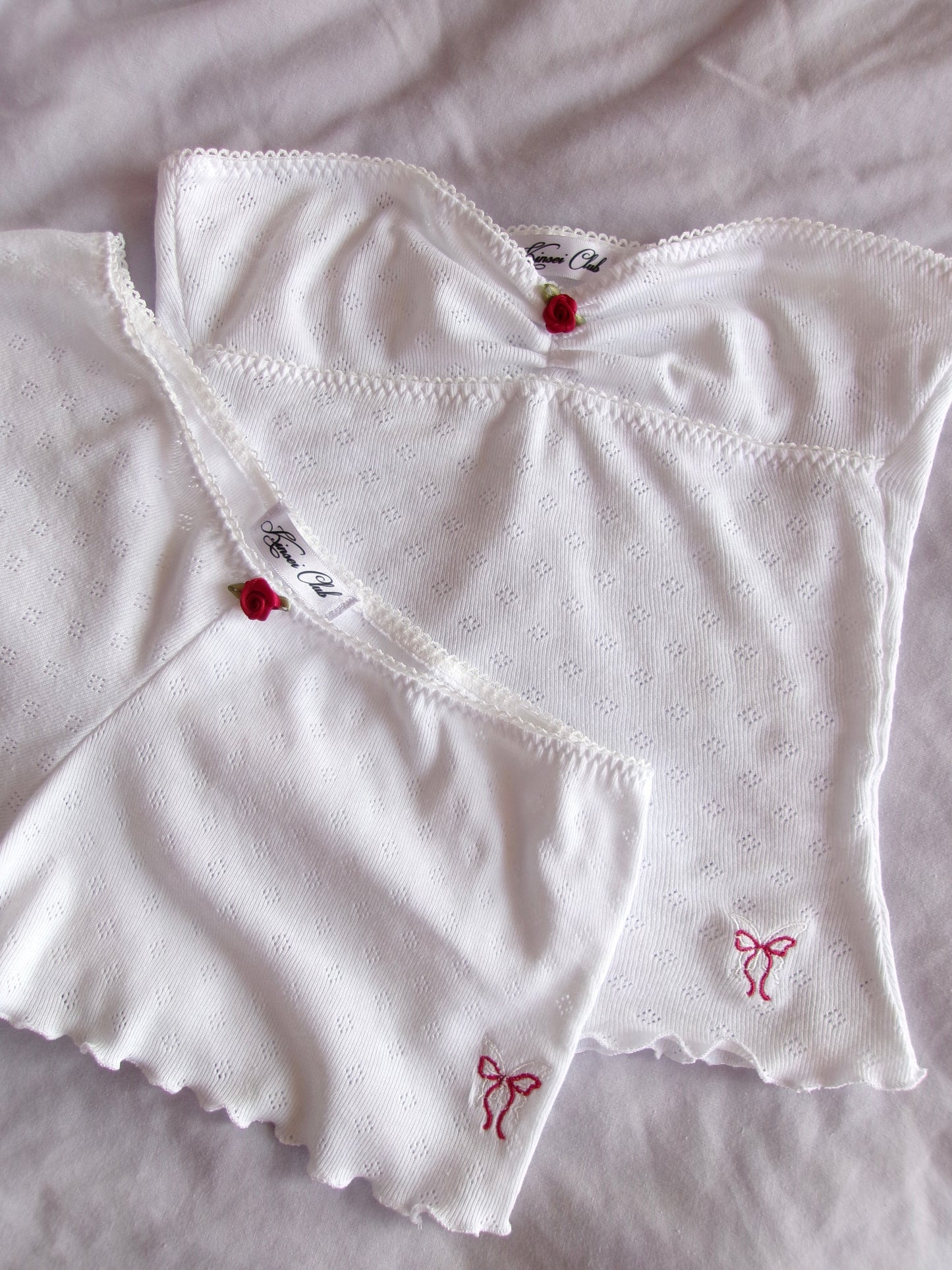 バラ Bara Pointelle Top - White