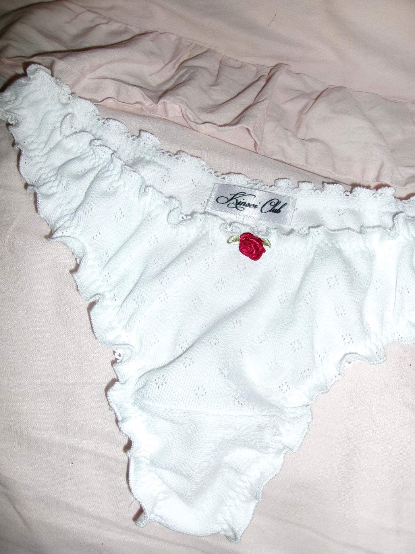 バラ Bara Pointelle Ruffle Knickers White