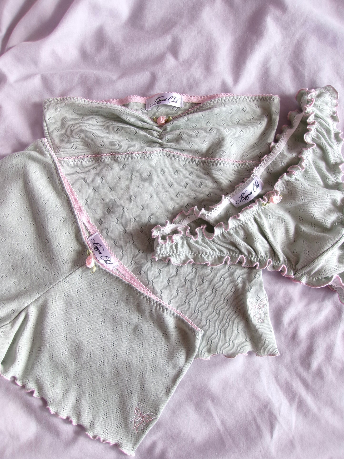 バラ Bara Pointelle Top - Sage Green