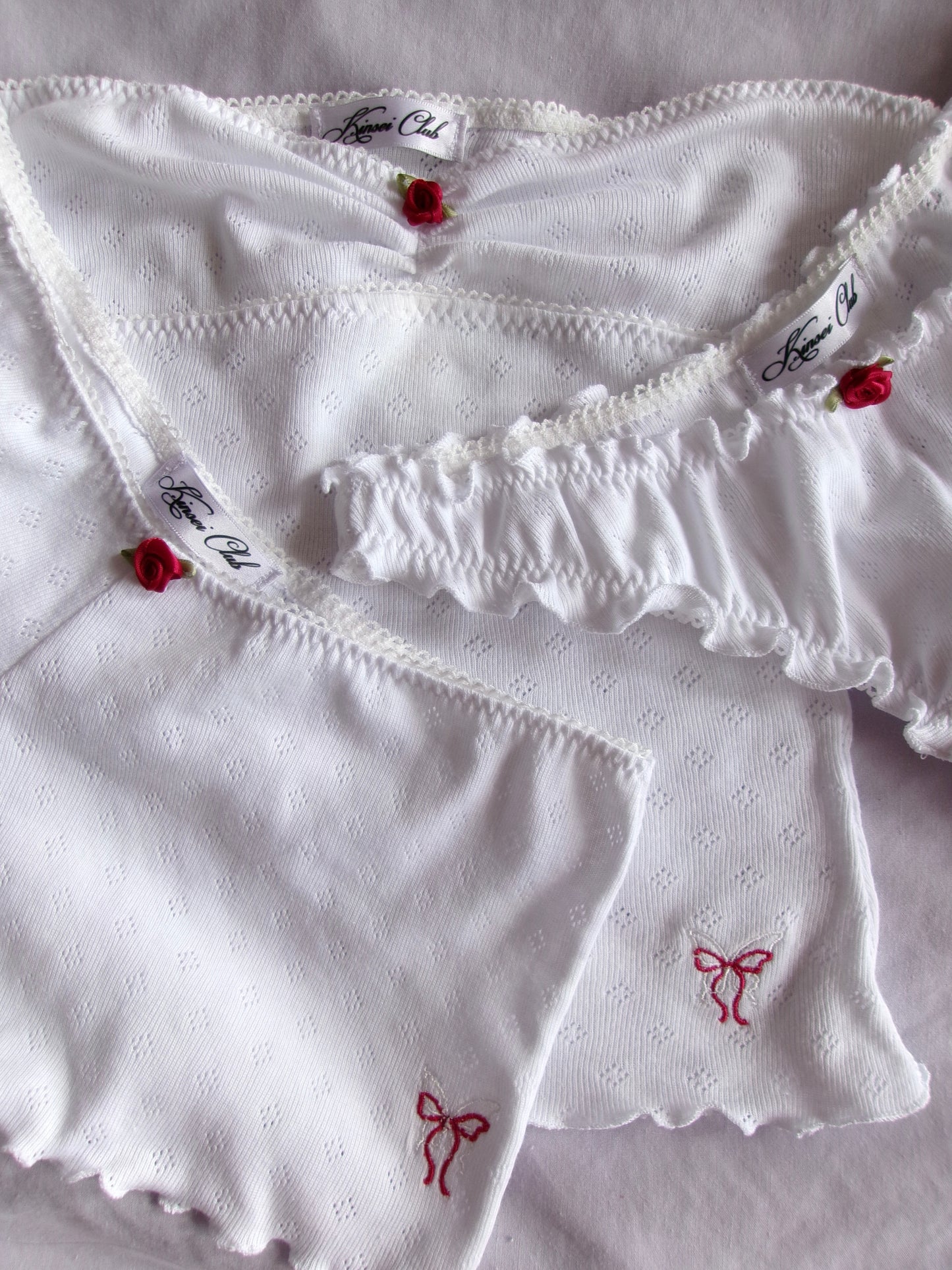 バラ Bara Pointelle Ruffle Knickers White