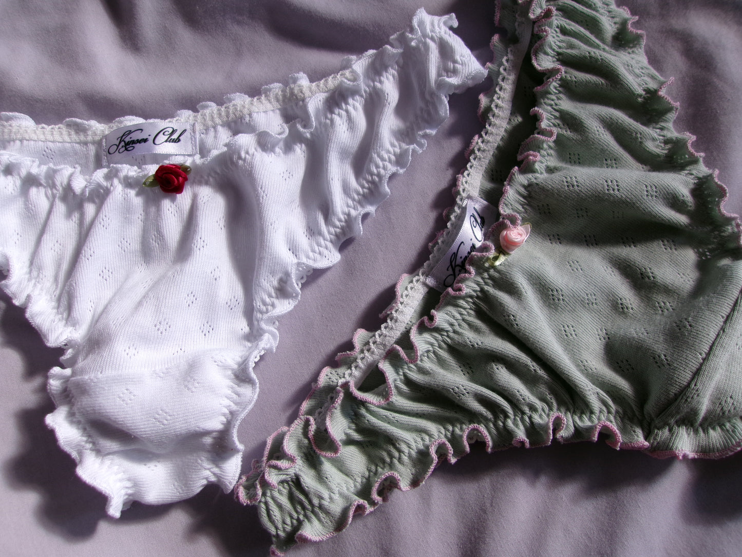 バラ Bara Pointelle Ruffle Knickers White