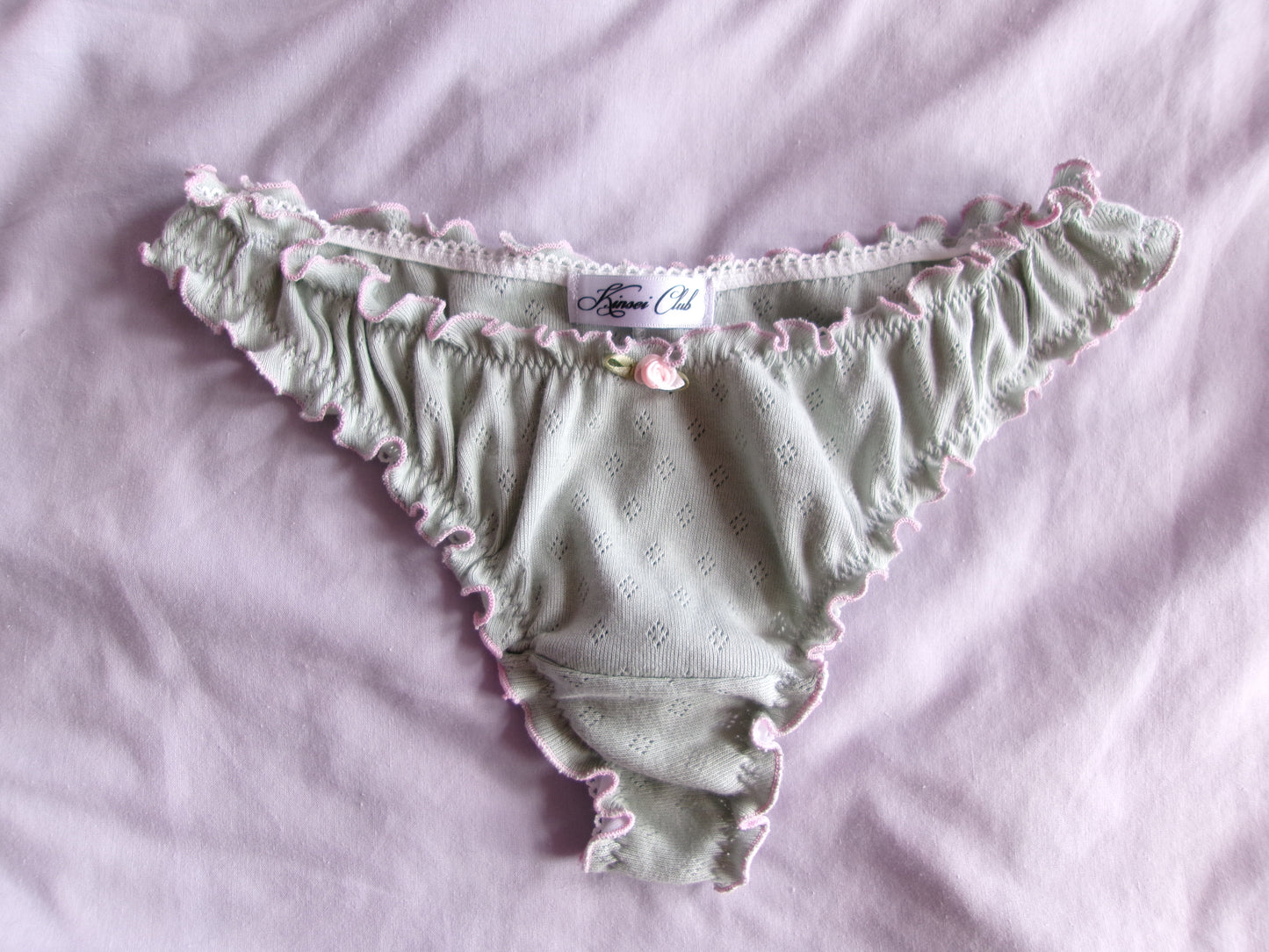 バラ Bara Pointelle Ruffle Knickers Sage Green