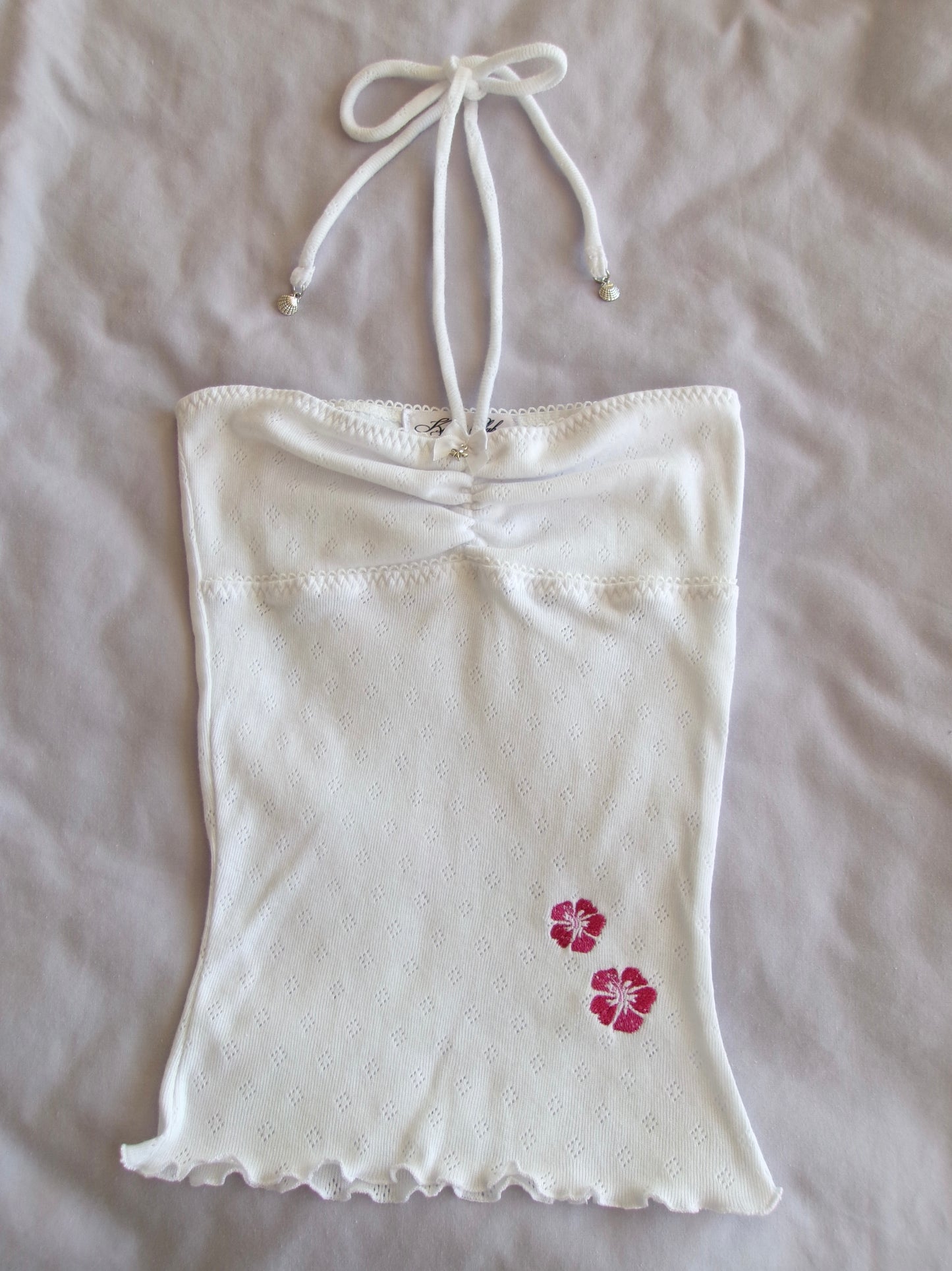 ハイビスカス Hibiscus Cotton Halter in White & Pink