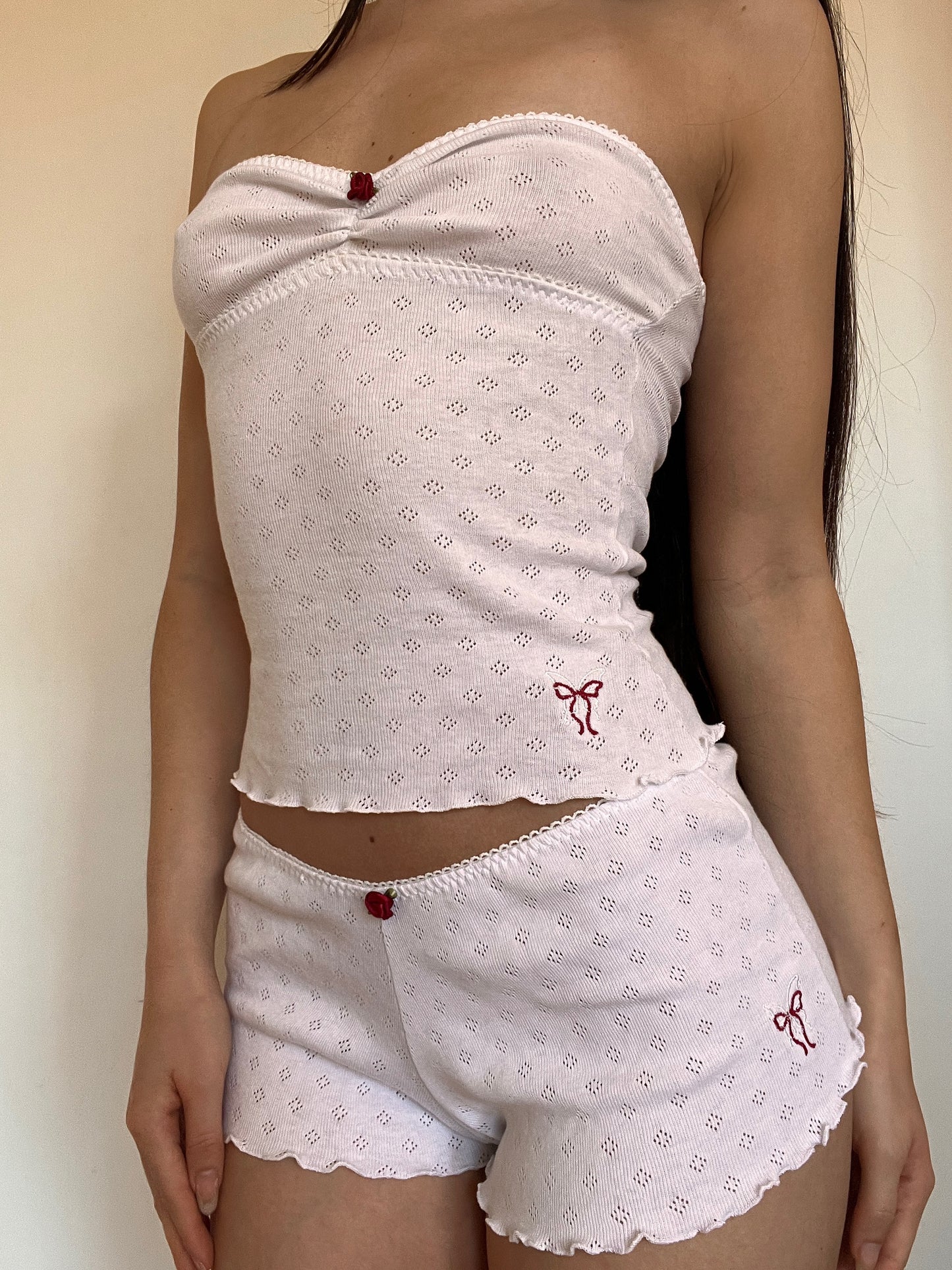 バラ Bara Pointelle Shorts - White