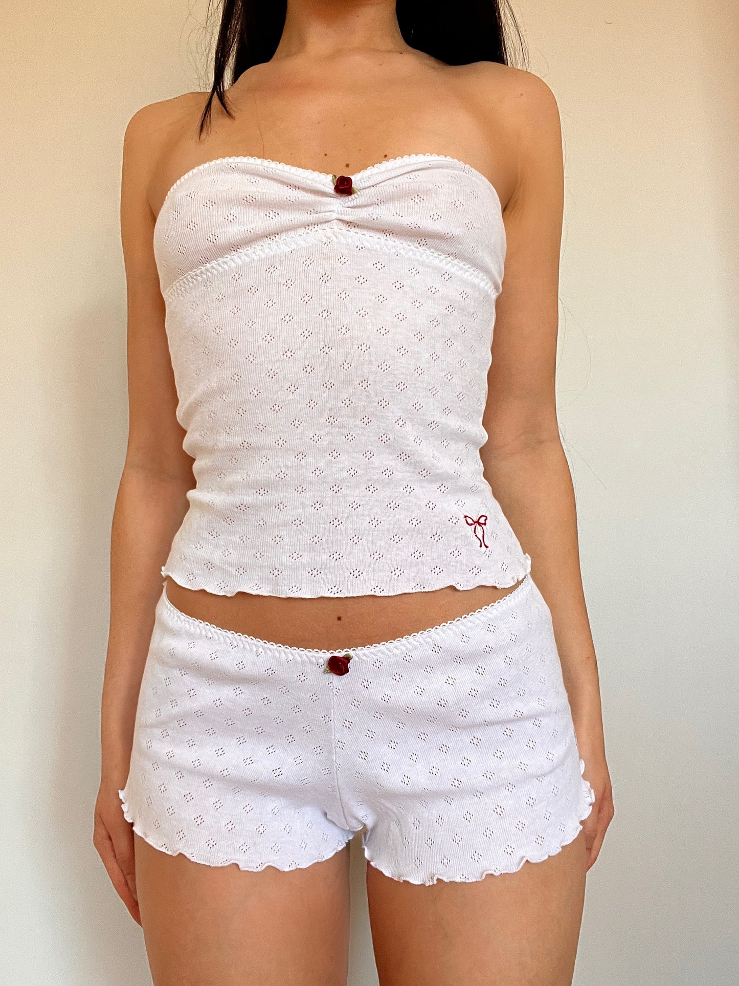 バラ Bara Pointelle Shorts - White