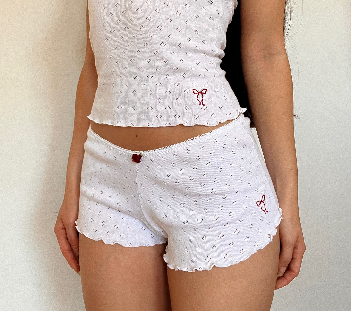 バラ Bara Pointelle Shorts - White