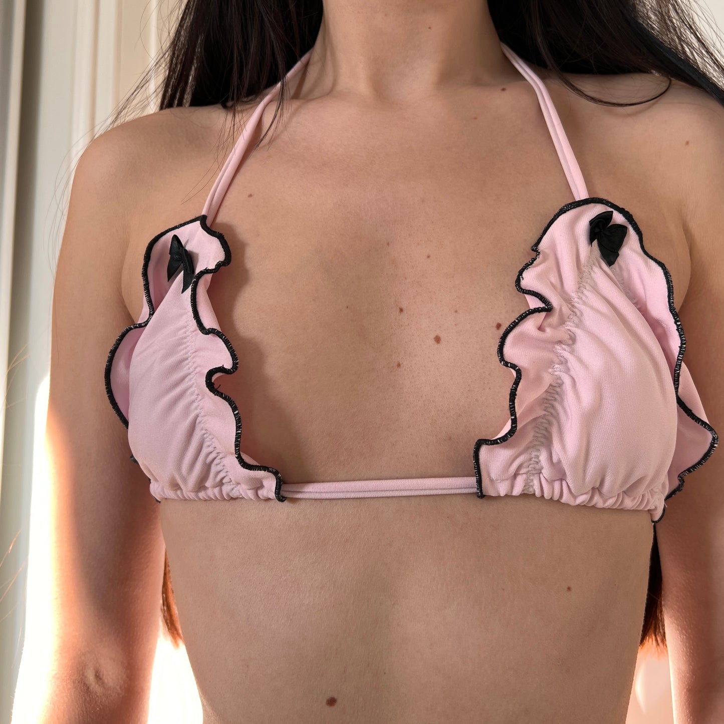 躑躅 Tsutsuji Bikini Top in Pink and Black