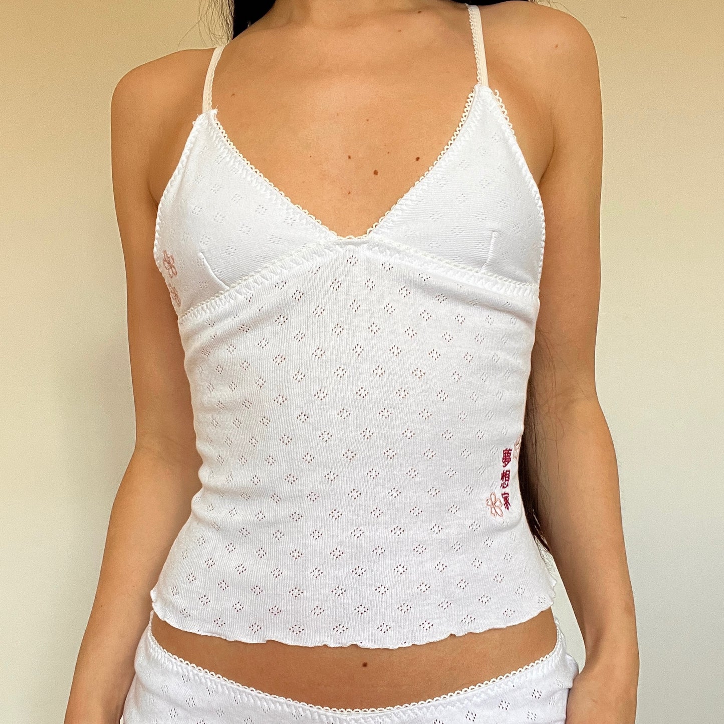 夜桜 Yozakura Embroidered Pointelle Top White