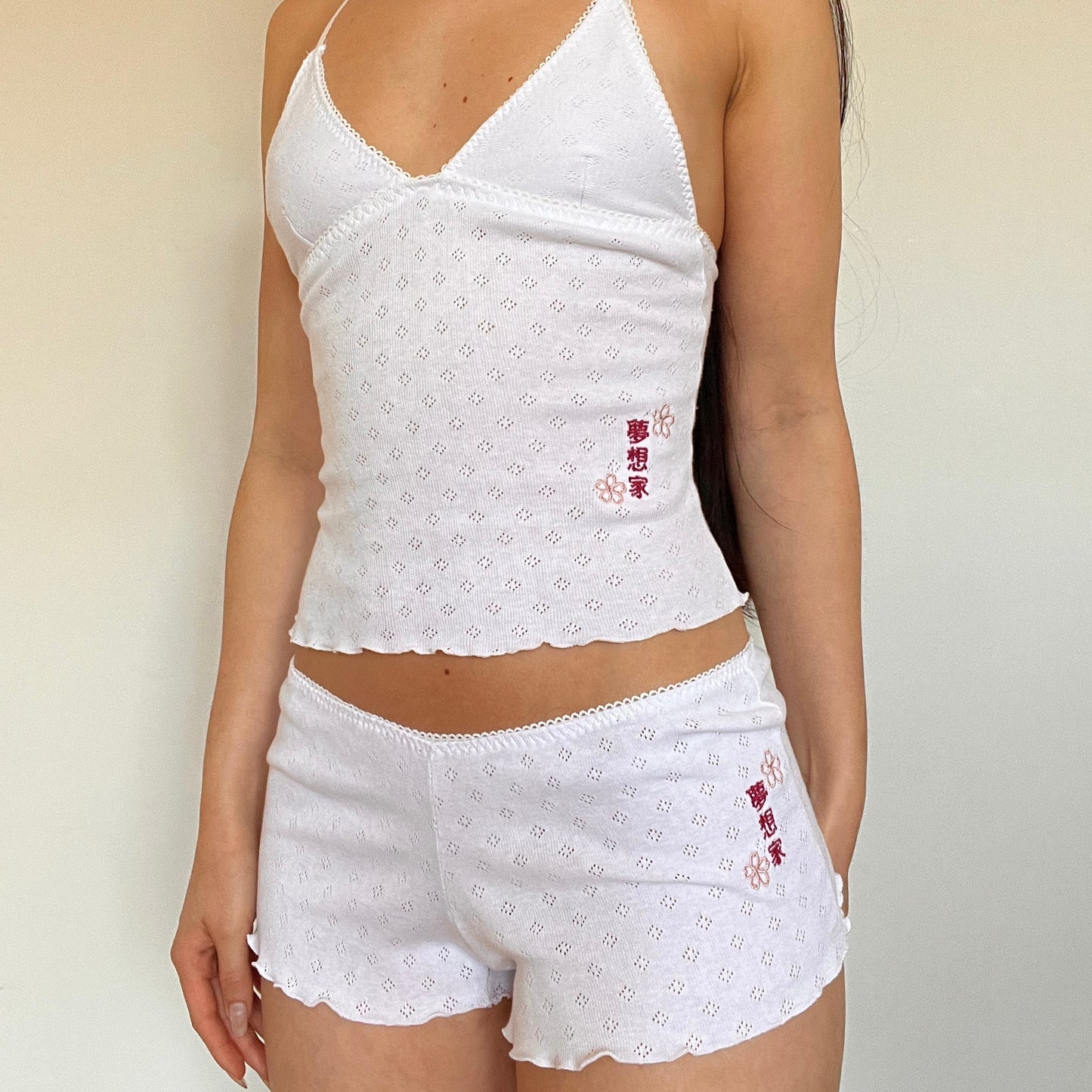 夜桜 Yozakura Embroidered Pointelle Set White