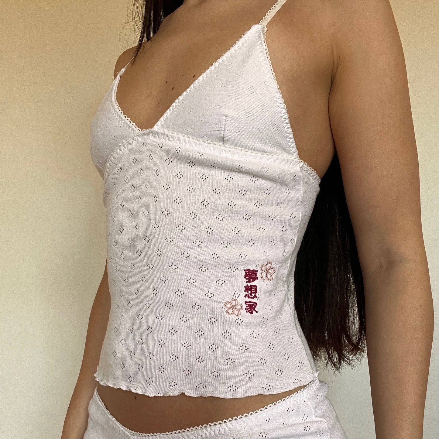 夜桜 Yozakura Embroidered Pointelle Top White