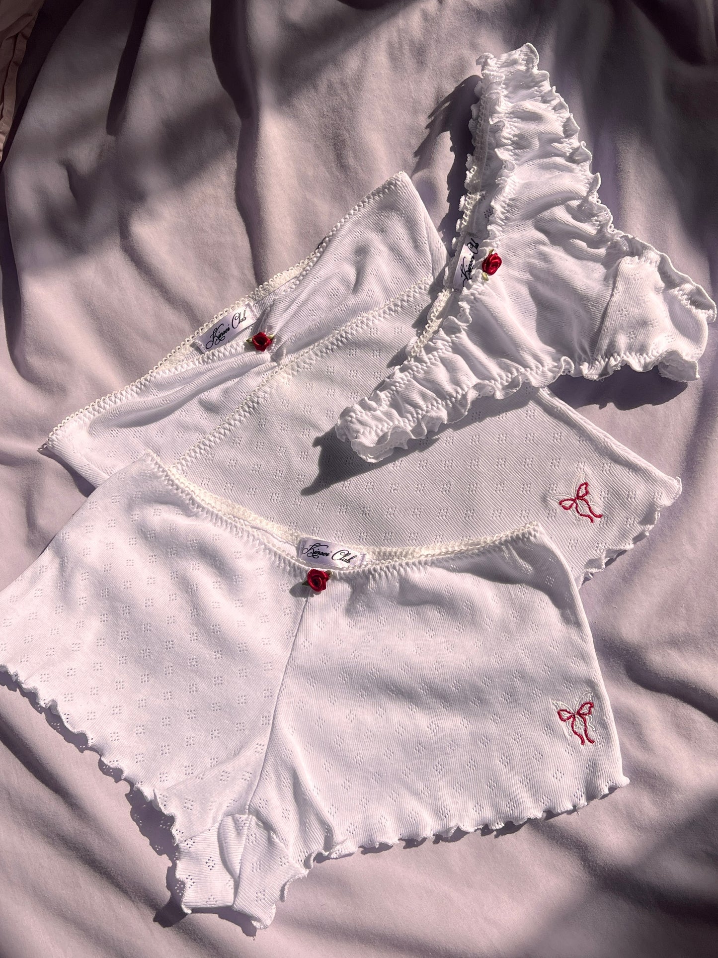 バラ Bara Pointelle Ruffle Knickers White