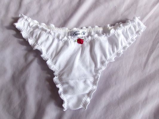 バラ Bara Pointelle Ruffle Knickers White