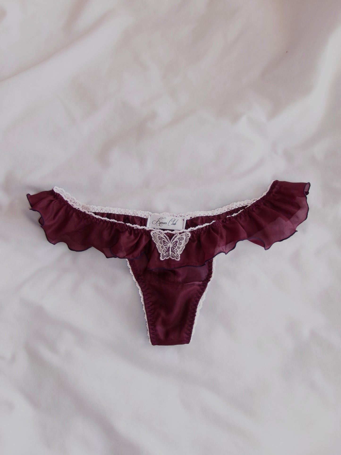 希望 Kibou Silk Butterfly Thong in Plum Red